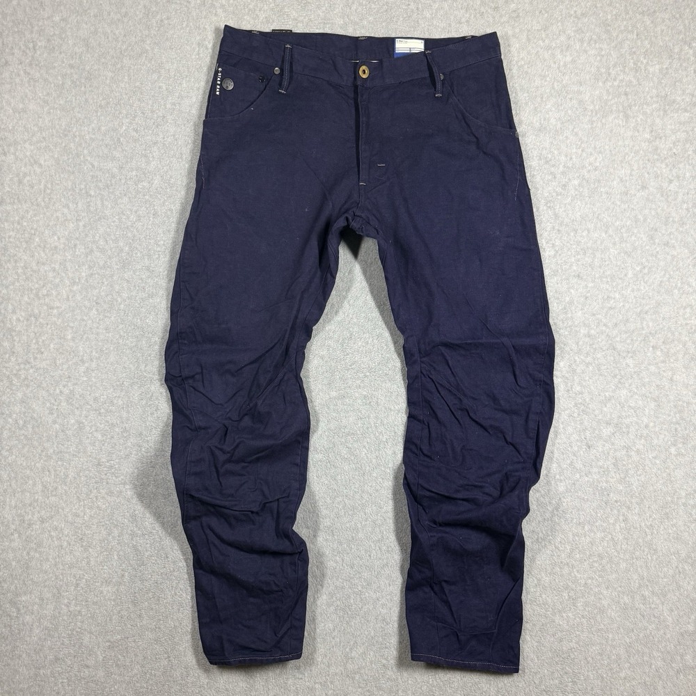 G-Star Raw Arc 3D Loose Tapered Jeans Mens 36x32 Navy Blue Linen Blend Stacked